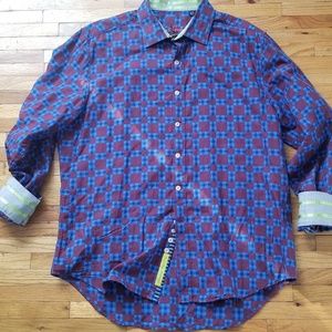 Robert Graham Navy Checkered Sport Shirt Size XL